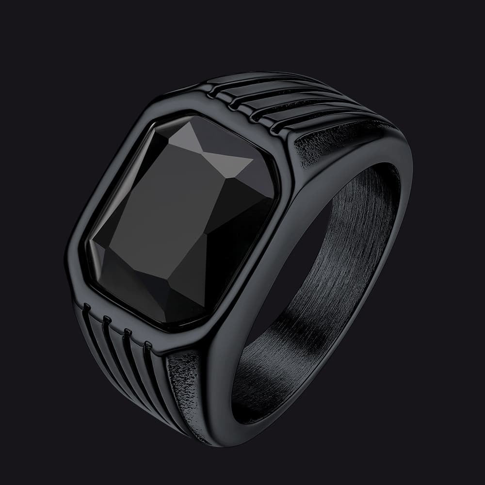 FaithHeart Striped Stainless Steel Men Stone Ring FaithHeart