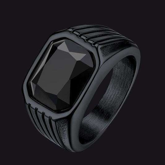 FaithHeart Striped Stainless Steel Men Stone Ring FaithHeartimg