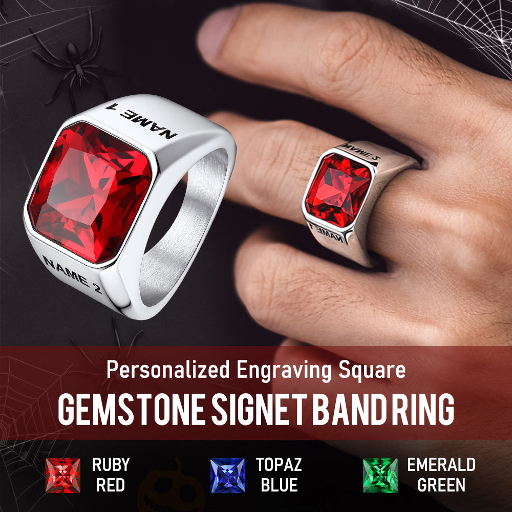 Modern CZ Gemstone Engraved Band Ring for Men