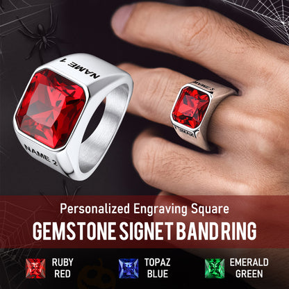 Modern CZ Gemstone Engraved Band Ring for Men