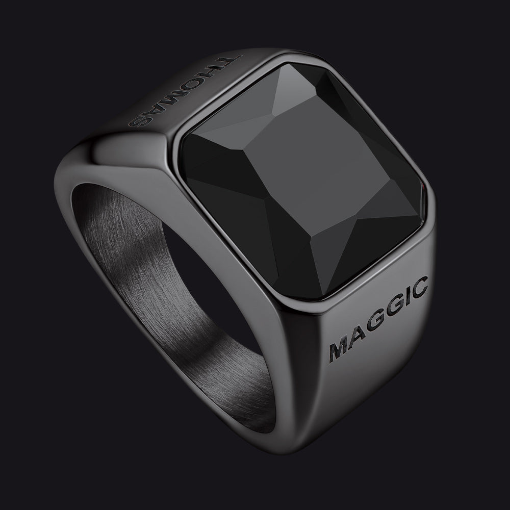 Modern CZ Gemstone Engraved Band Ring for Men