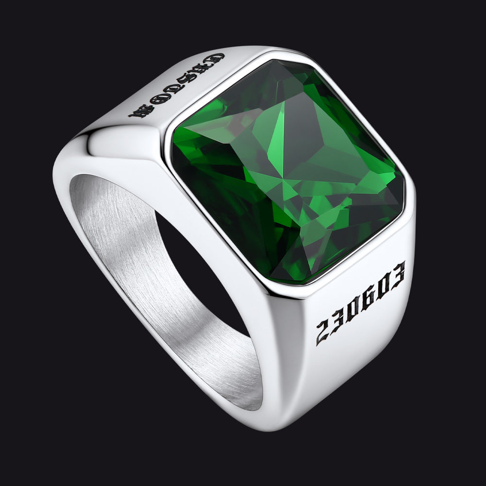 Modern CZ Gemstone Engraved Band Ring for Men