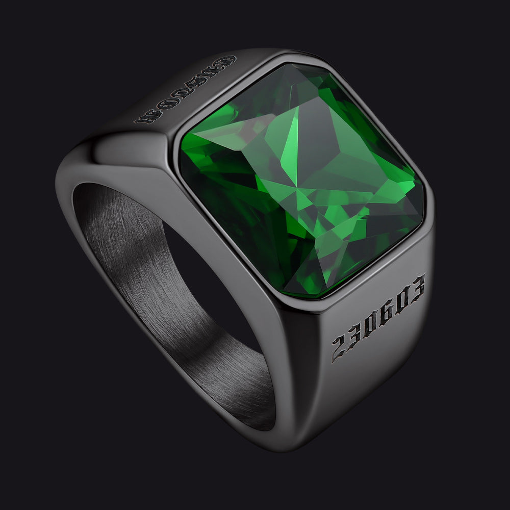 Modern CZ Gemstone Engraved Band Ring for Men