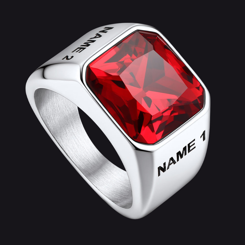 Modern CZ Gemstone Engraved Band Ring for Men