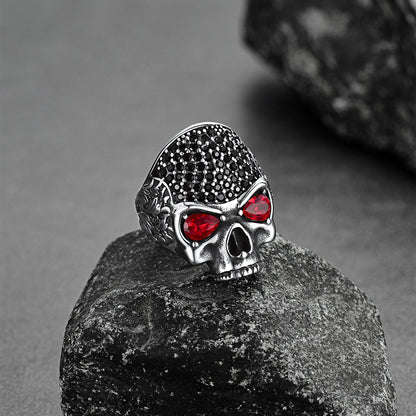 FaithHeart Red Eye Skull Stainless Steel Skeleton Band Rings FaithHeart