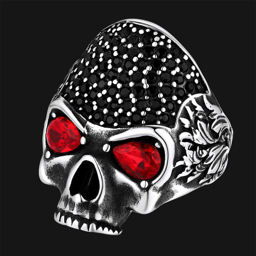 FaithHeart Red Eye Skull Stainless Steel Skeleton Band Rings FaithHeart