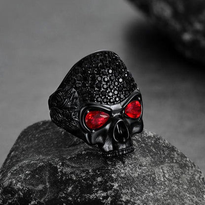 Biker Red Eye Skull Ring for Men in Stainless Steel