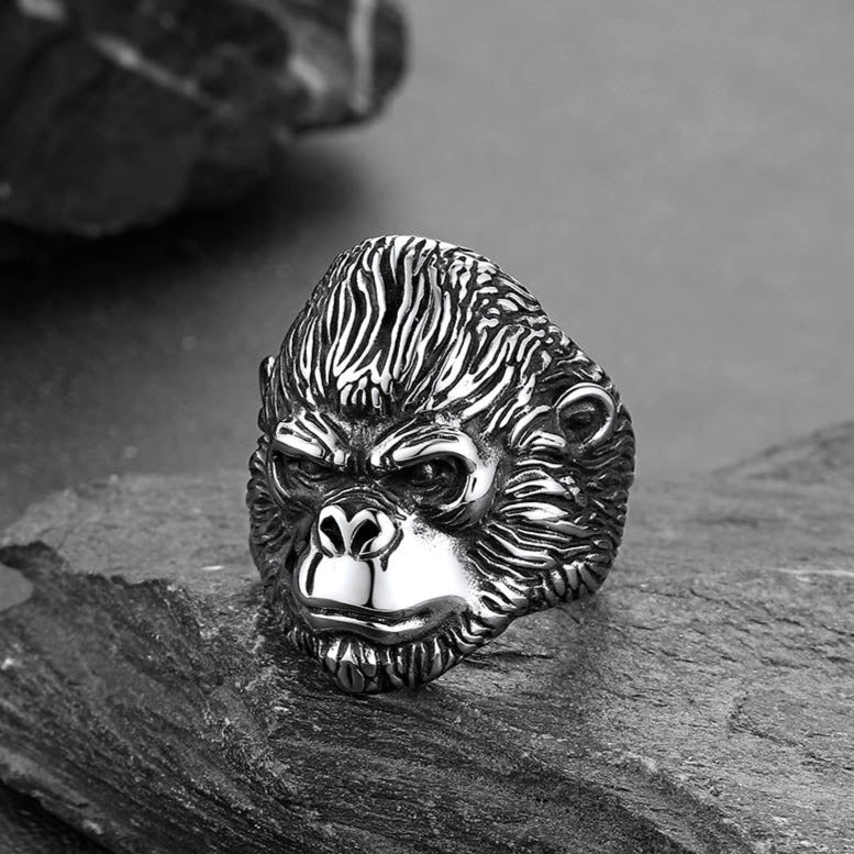 Biker Gorilla King Stainless Steel Ring for Men FaithHeart Jewelry