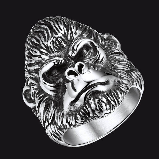 FaithHeart Stainless Steel Retro Style Engraved Gorilla Animal  Rings FaithHeartimg