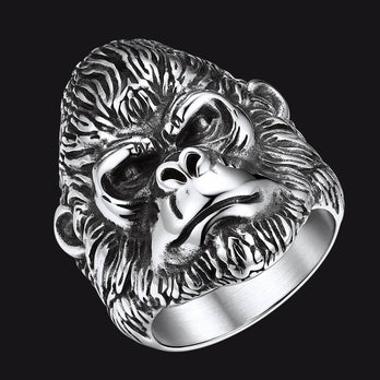 FaithHeart Stainless Steel Retro Style Engraved Gorilla Animal  Rings FaithHeart