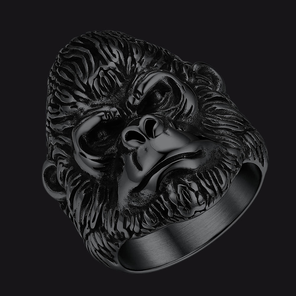 FaithHeart Stainless Steel Retro Style Engraved Gorilla Animal  Rings FaithHeart
