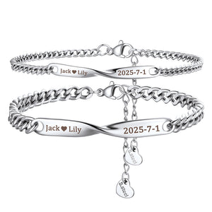 For Couple / Steel Custom Engraving Mobius Matching Link Bracelets for Couple