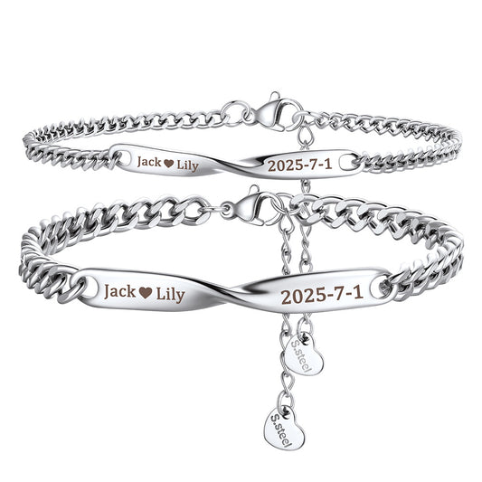 Custom Engraving Mobius Matching Link Bracelets for Coupleimg