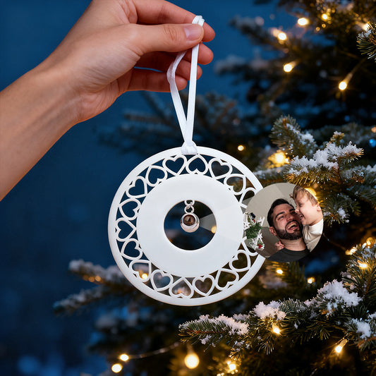 Personalized Circle and Hearts Photo Projection Ornament – Custom Christmas Gift Keepsakeimg