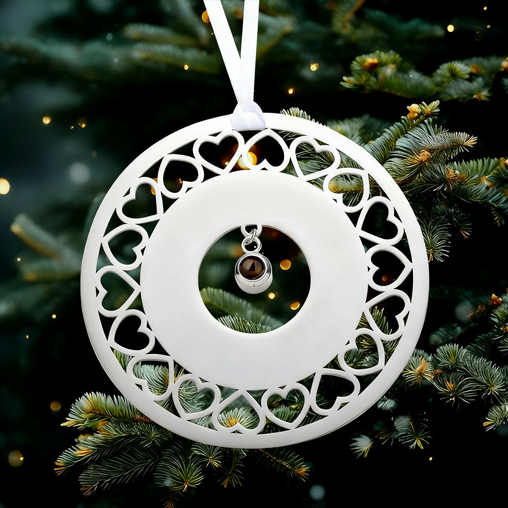 Close-up of Crystal Heart Ornament Showing Embedded Photo Projection Detail