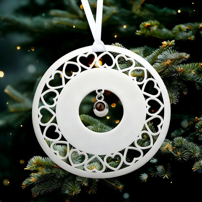 Close-up of Crystal Heart Ornament Showing Embedded Photo Projection Detail