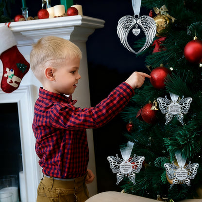 Child in a red and blue plaid shirt decorating a Christmas tree with ornaments.
