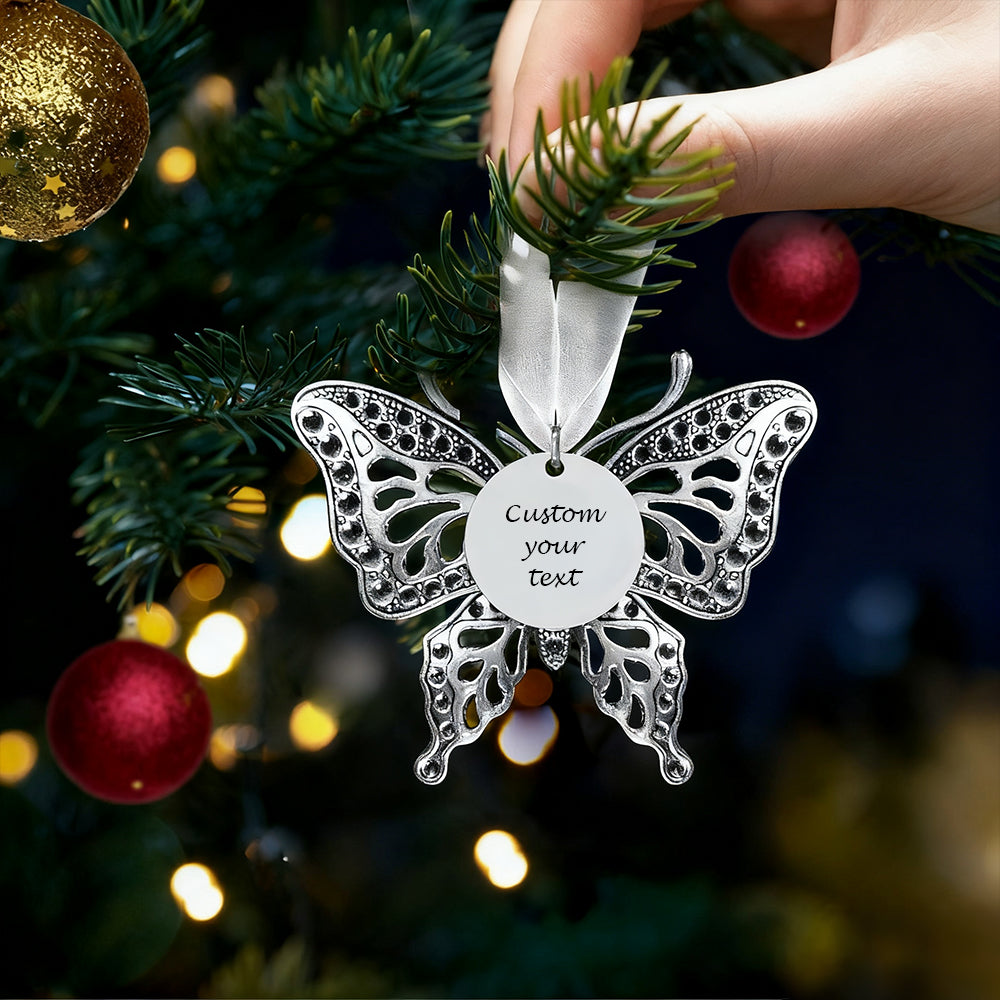 Personalized Butterfly Ornament Hanging on Christmas Tree – Tribute to Loved One