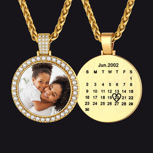 Custom photo circle necklace with calendar design