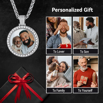 Customized CZ Picture Circle Necklace with Calendar for Men Women