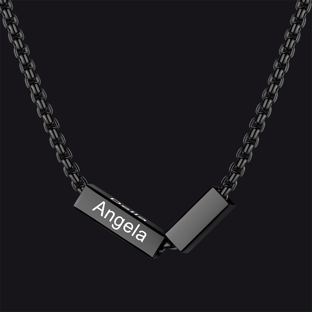 Black custom 1–4 name bar Cuban chain necklace for men