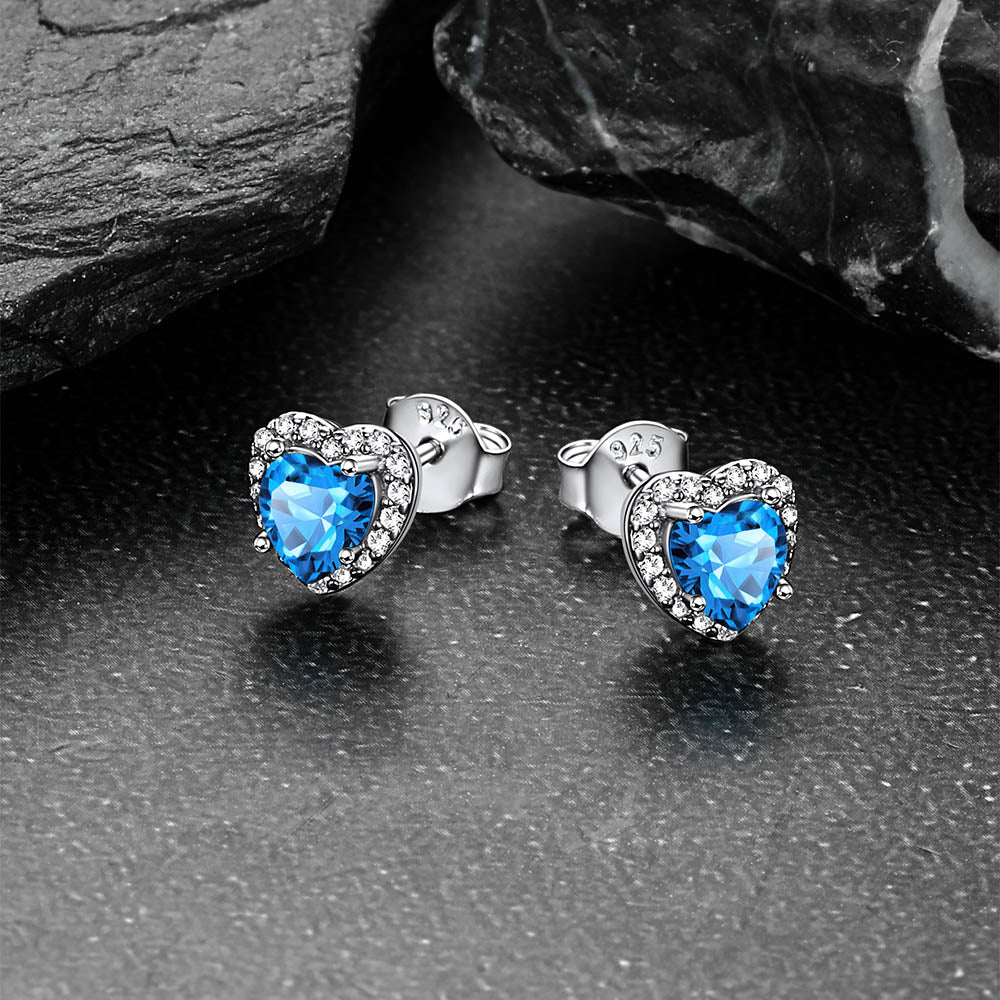 Sterling Silver Birthstone Heart Halo Stud Earrings for Women Men