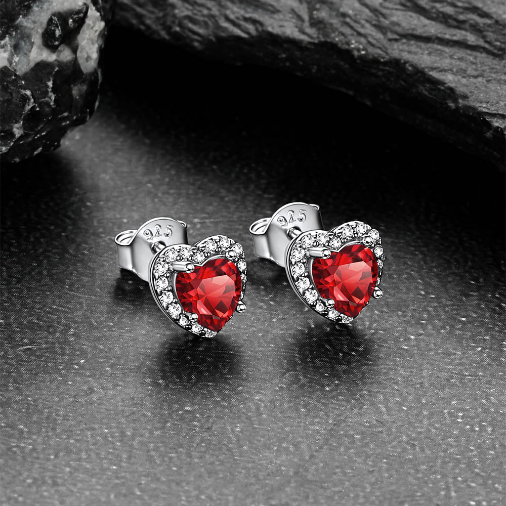 Sterling Silver Birthstone Heart Halo Stud Earrings for Women Men