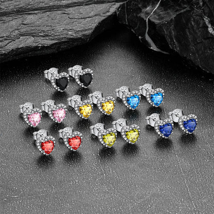 Sterling Silver Birthstone Heart Halo Stud Earrings for Women Men