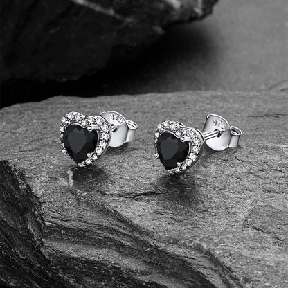 Sterling Silver Birthstone Heart Halo Stud Earrings for Women Men