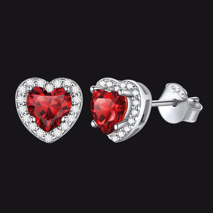 Sterling Silver Birthstone Heart Halo Stud Earrings for Women Men