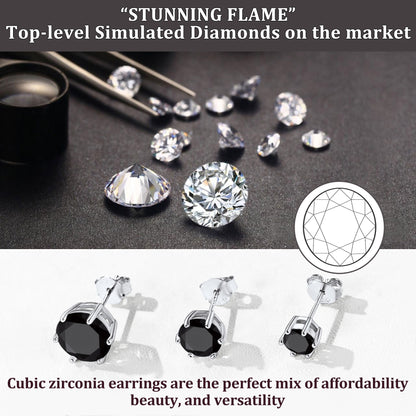 Flash Sale Sterling Silver Black Cubic Zirconia Stud Earrings 5mm 7mm 9mm