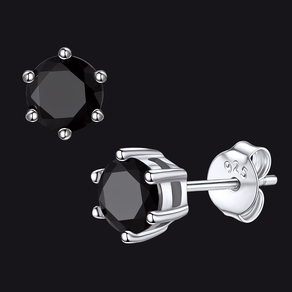 Flash Sale Sterling Silver Black Cubic Zirconia Stud Earrings 5mm 7mm 9mm