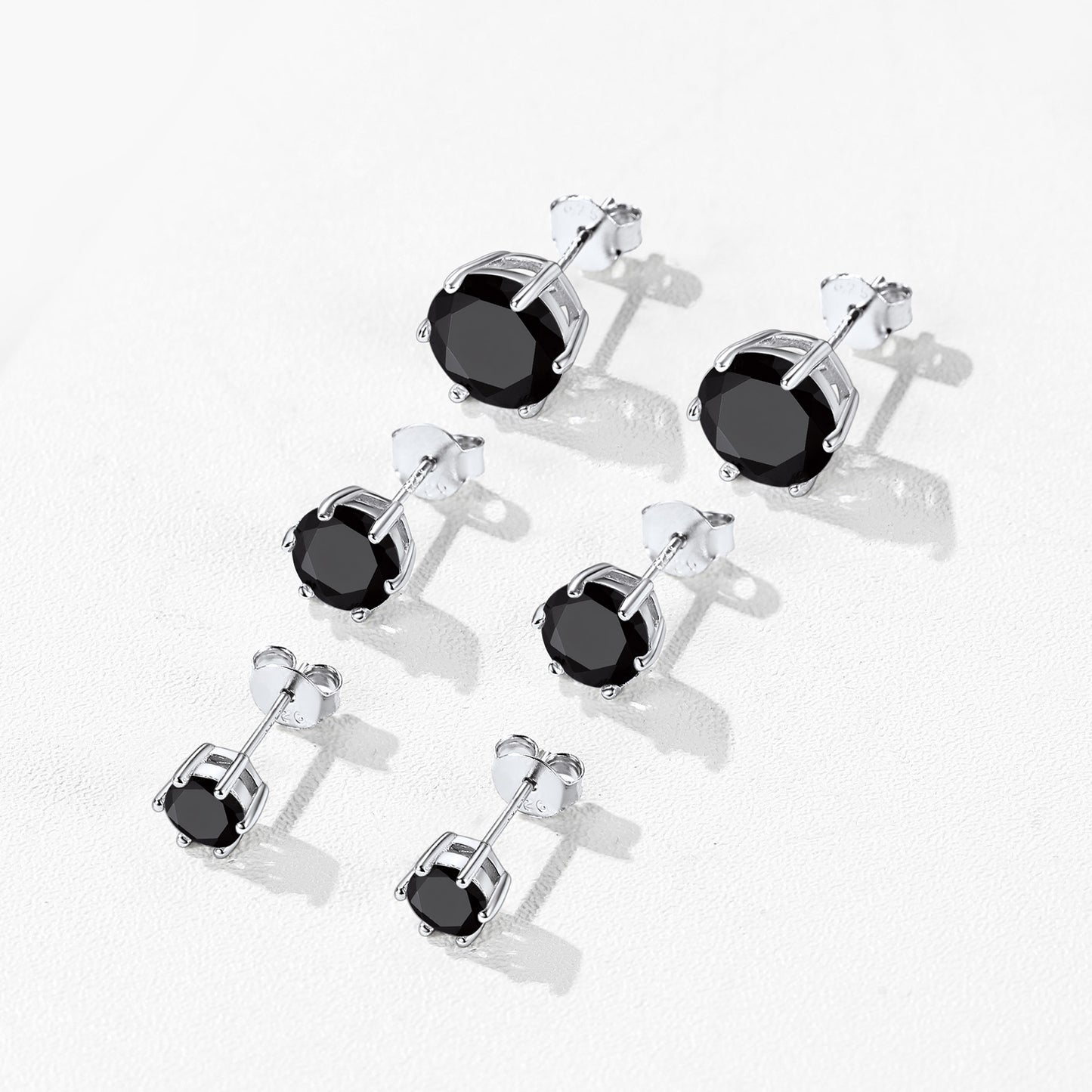 Flash Sale Sterling Silver Black Cubic Zirconia Stud Earrings 5mm 7mm 9mm