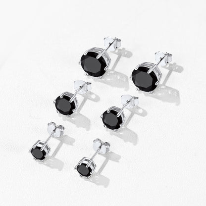 Flash Sale Sterling Silver Black Cubic Zirconia Stud Earrings 5mm 7mm 9mm