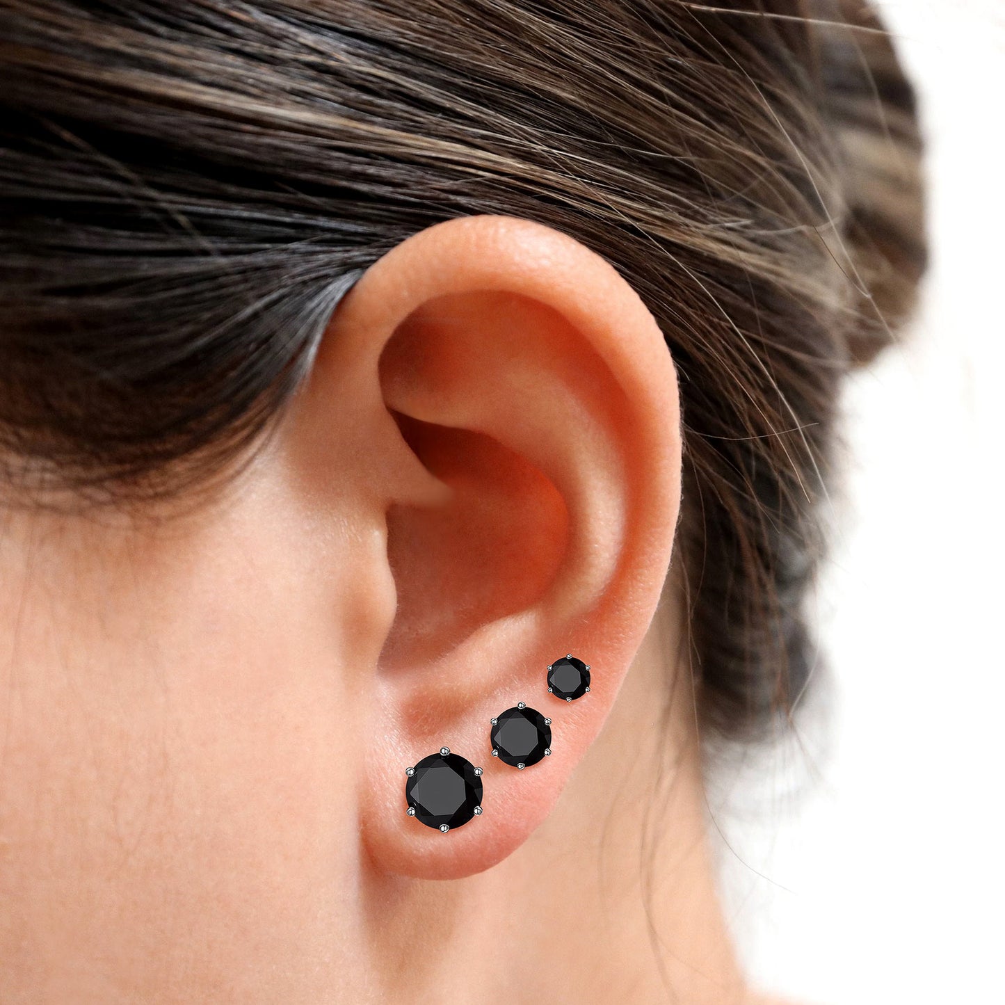 Flash Sale Sterling Silver Black Cubic Zirconia Stud Earrings 5mm 7mm 9mm