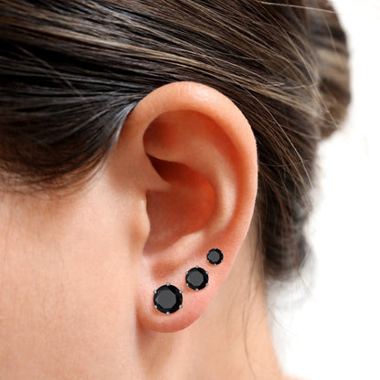 Flash Sale Sterling Silver Black Cubic Zirconia Stud Earrings 5mm 7mm 9mm