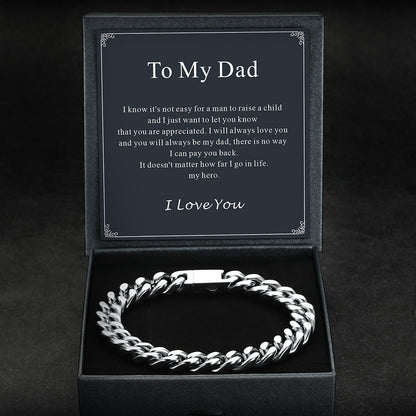 Silver chain bracelet in a black box with a message 