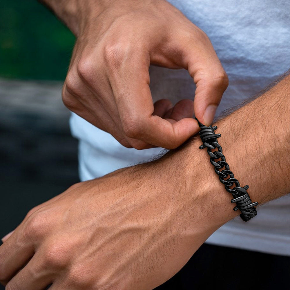 Stainless Steel Barbed Wire Cuban Chain Link Bracelet for Men