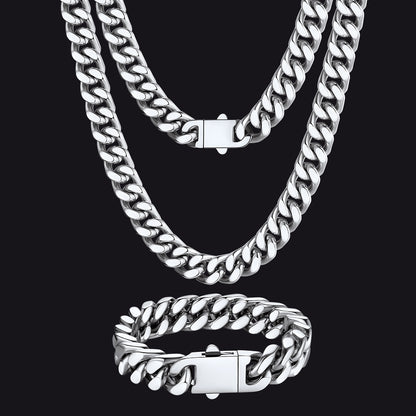 12mm miami cuban link chain and bracelet jewelry set for men