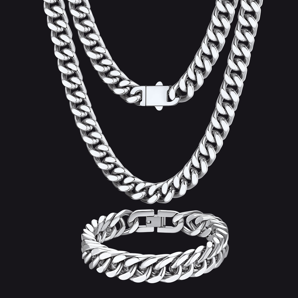 Men's Cuban Link Necklace and Bracelet Set - Birthday Gift Idea