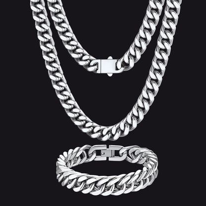 Men's Cuban Link Necklace and Bracelet Set - Birthday Gift Idea