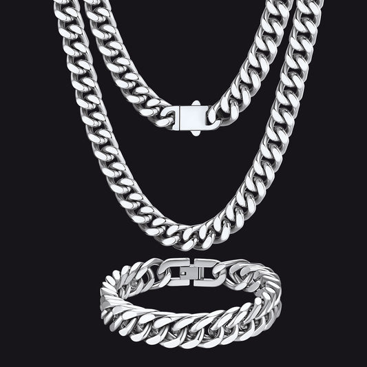 Men's Cuban Link Necklace and Bracelet Set - Birthday Gift Ideaimg