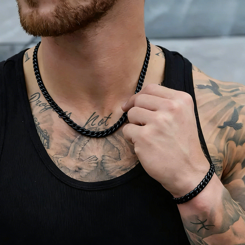 men’s hip hop miami cuban link chain and bracelet combo