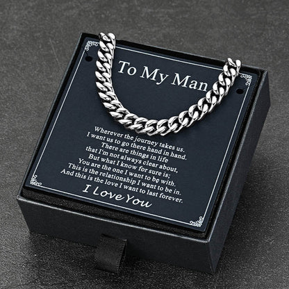 Miami Cuban Link Chain Necklace with Gift Box & Personalized Card for Men