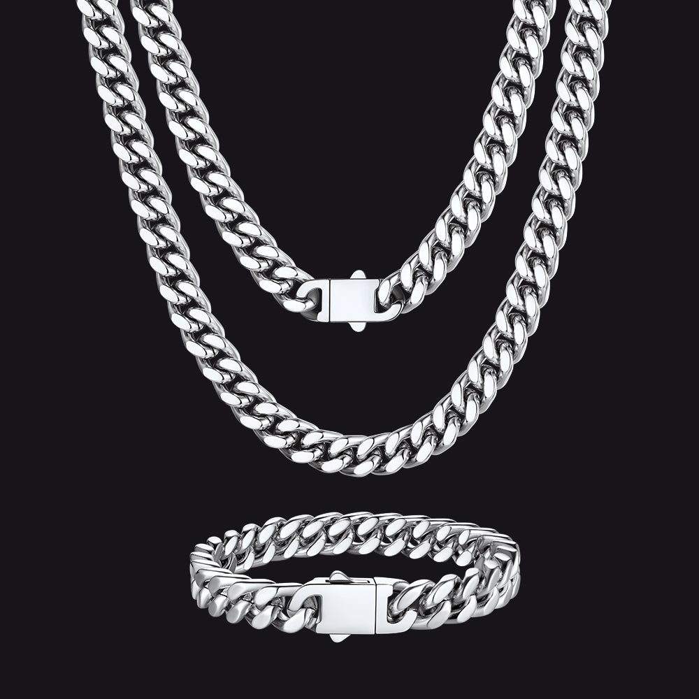 9MM Miami Cuban chain and bracelet set for men in stainless steelimg