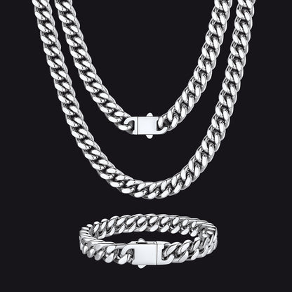 9MM Miami Cuban chain and bracelet set for men in stainless steel