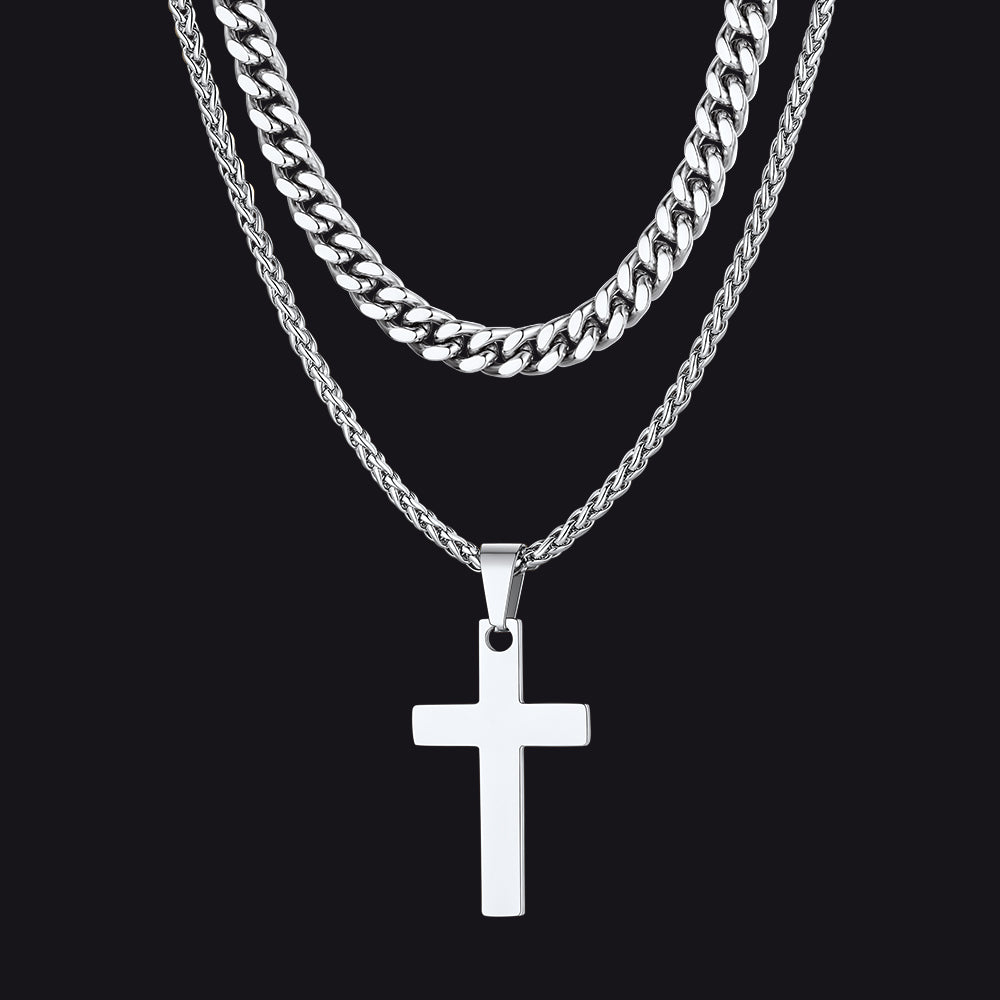 Miami Cuban Chain & Celtic Knot Cross Necklace Set for Men  