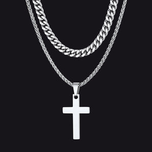 Miami Cuban Chain & Celtic Knot Cross Necklace Set for Men  