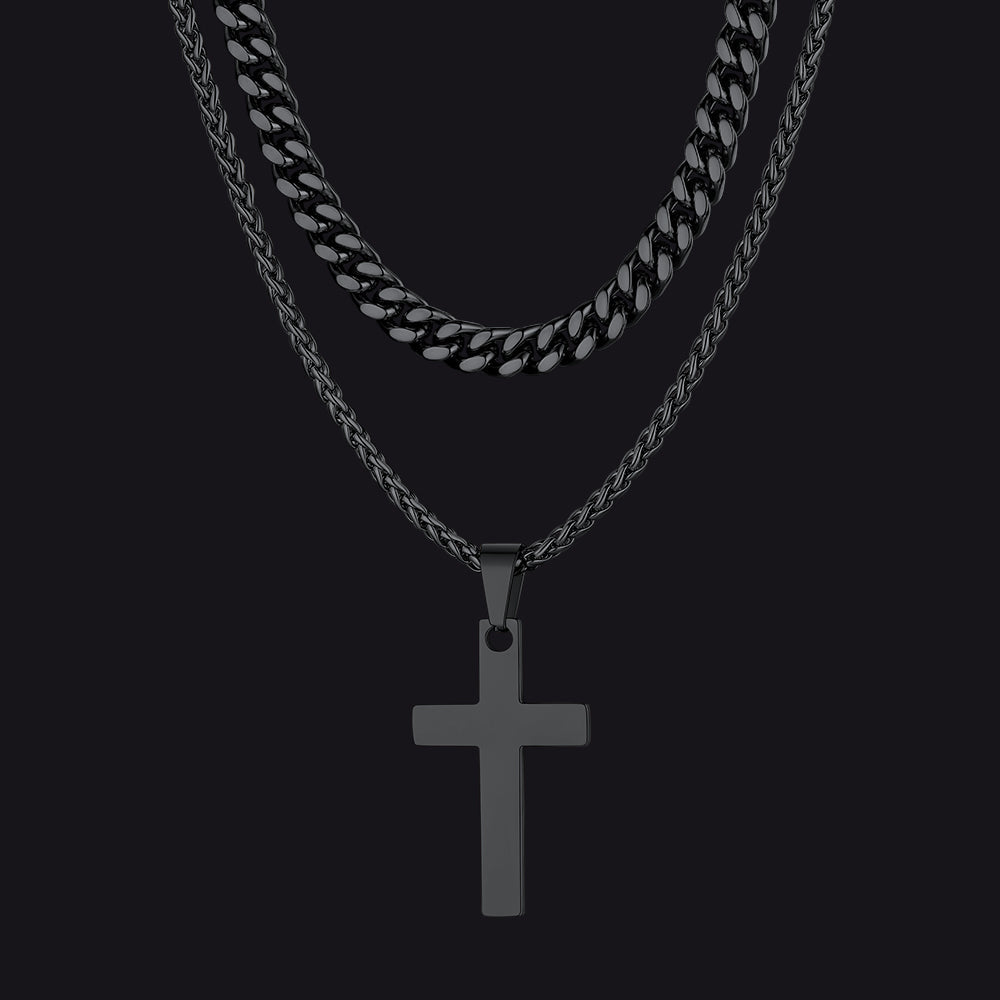 Miami Cuban Chain & Celtic Knot Cross Necklace Set for Men  