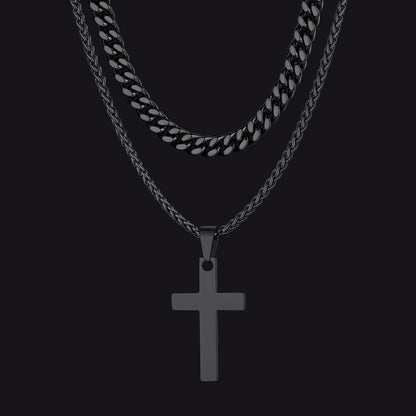 Miami Cuban Chain & Celtic Knot Cross Necklace Set for Men  